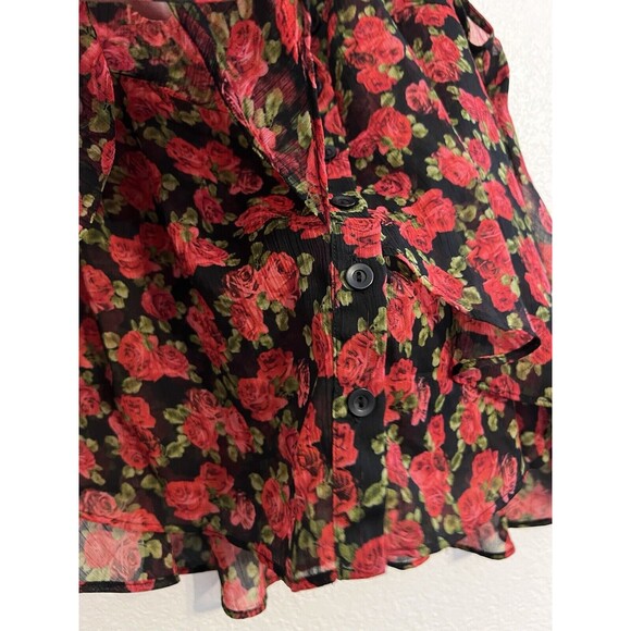 Y2K Sheer Red Roses Floral Babydoll Tiered Whimsigoth Sleeveless Top S - Picture 4 of 7